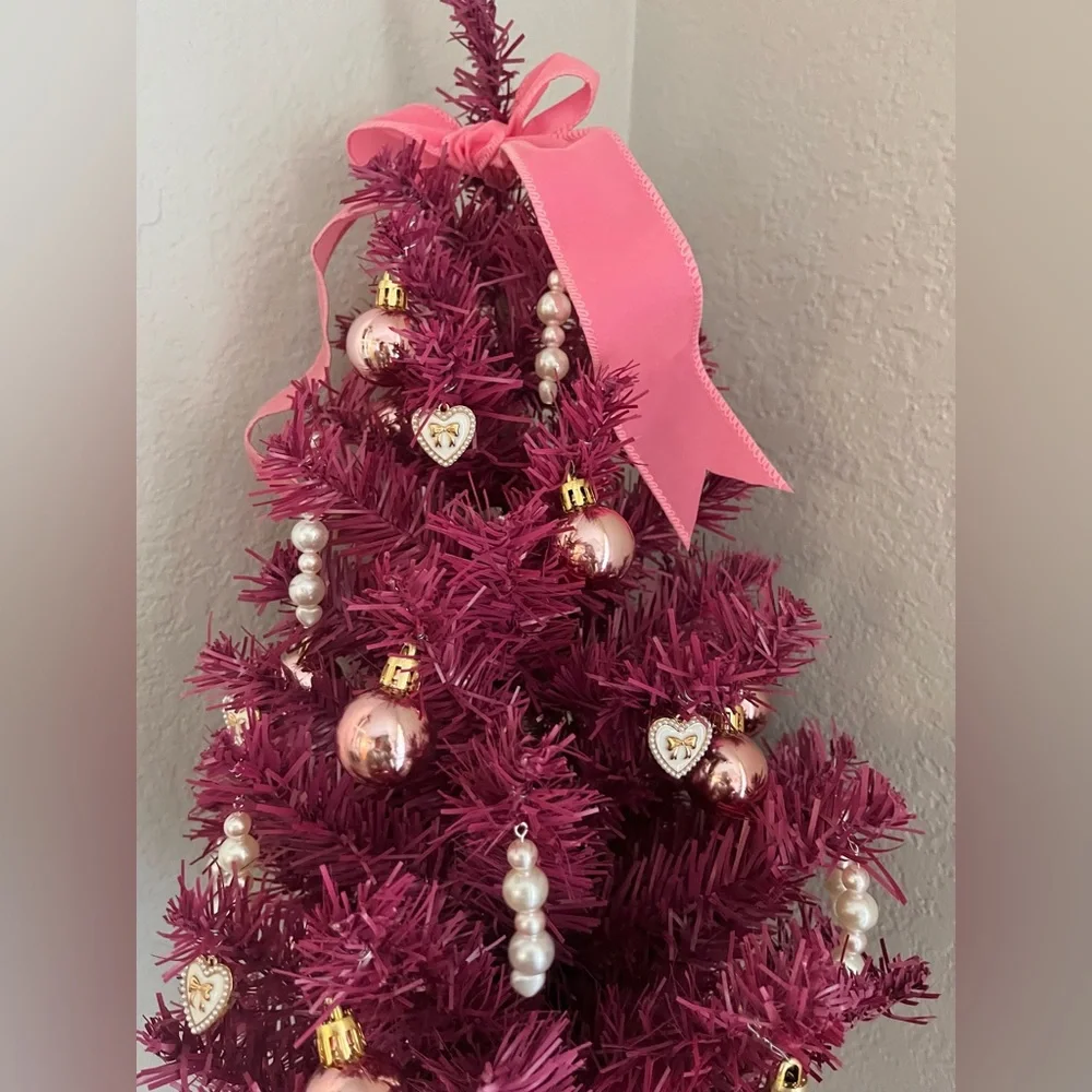 Barbie-Inspired Pink Christmas Tree 22” Coquette Glam Holiday Decor